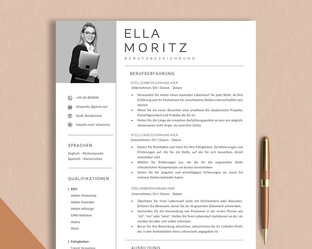 Bewerbungsvorlage, Lebenslauf Vorlage Word, Google Docs, Pages, Moderner Lebenslauf, Anschreiben, Anlagen, Deckblatt, Motivationsschreiben