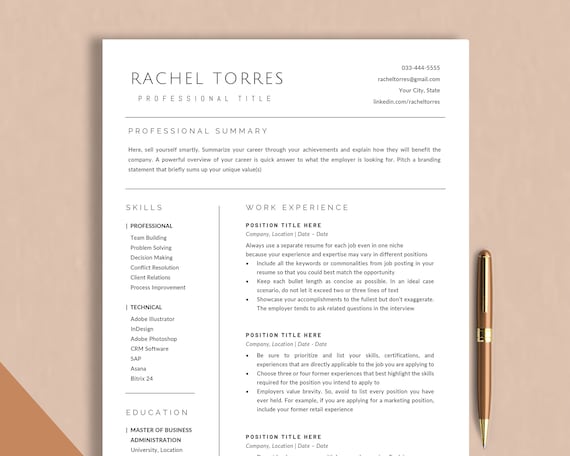 Clean Resume Template Google Docs, Word & Pages, Minimalist Executive Resume, Simple Modern Smooth Template, Minimal Resume Template 2025