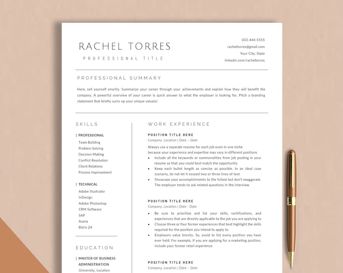 Clean Resume Template Google Docs, Word & Pages, Minimalist Executive ...