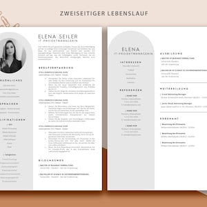 May include: A black and white resume template with a photo of a woman in the top left corner. The resume is divided into two columns. The left column includes sections for personal information, skills, qualifications, and work experience. The right column includes sections for education, interests, references, and volunteer experience. The resume is titled "Two-Sided Resume".