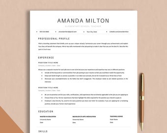 ATS Friendly Teacher Resume Template Word, Pages, Google Docs, Minimalist CV Template Professional Teacher, Modern Teaching Resume Education