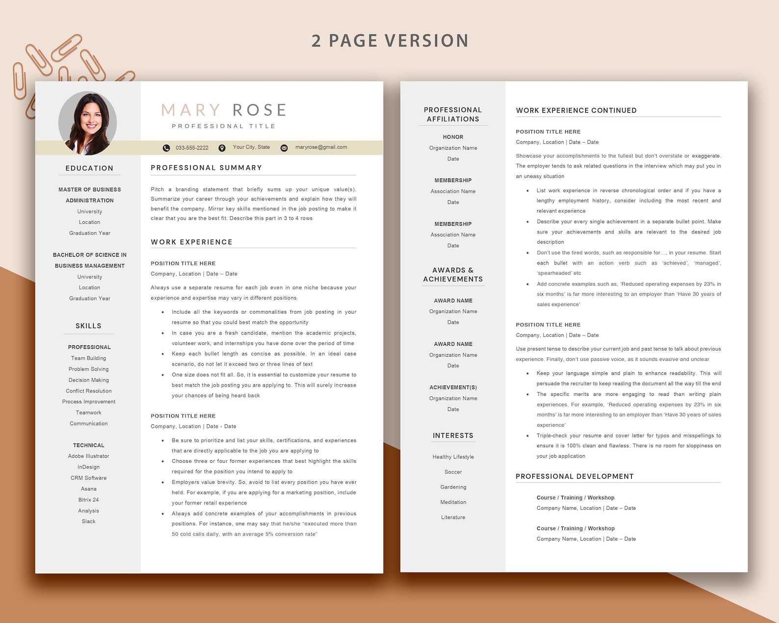 Executive Resume With Photo, Minimalist Resume Template Word ...