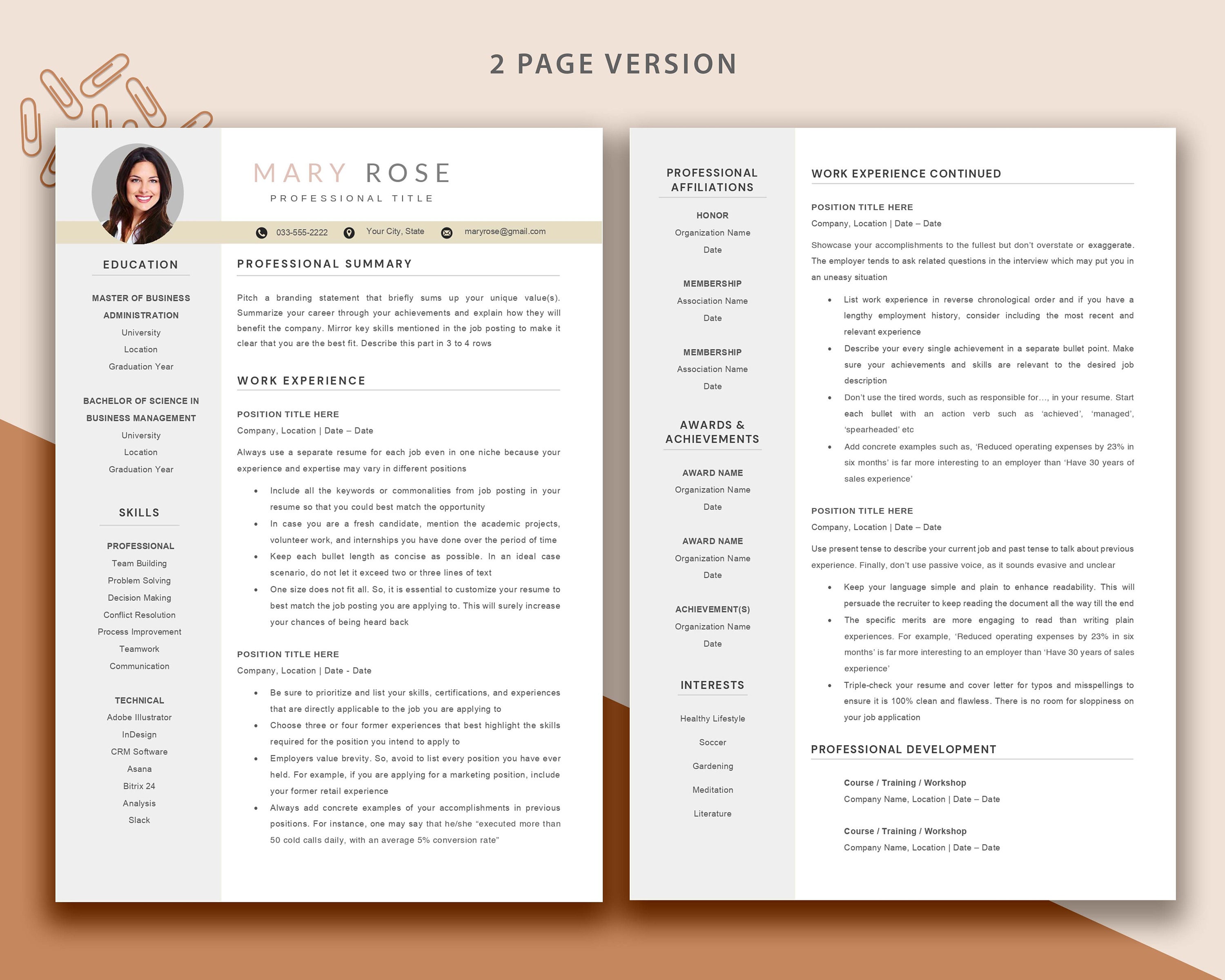 Executive Resume With Photo, Minimalist Resume Template Word ...