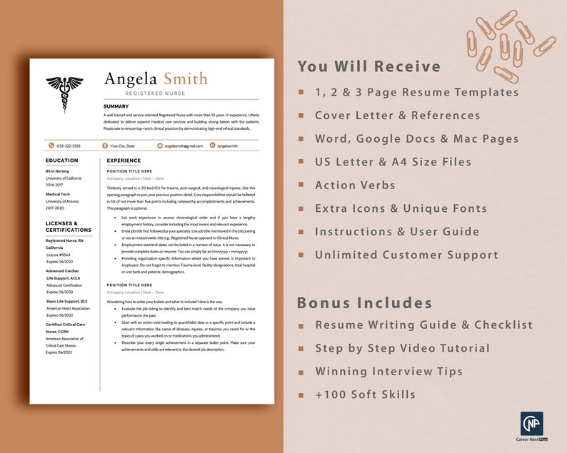 Nurse Resume Template Google Docs, Word & Pages, RN Resume Template ...