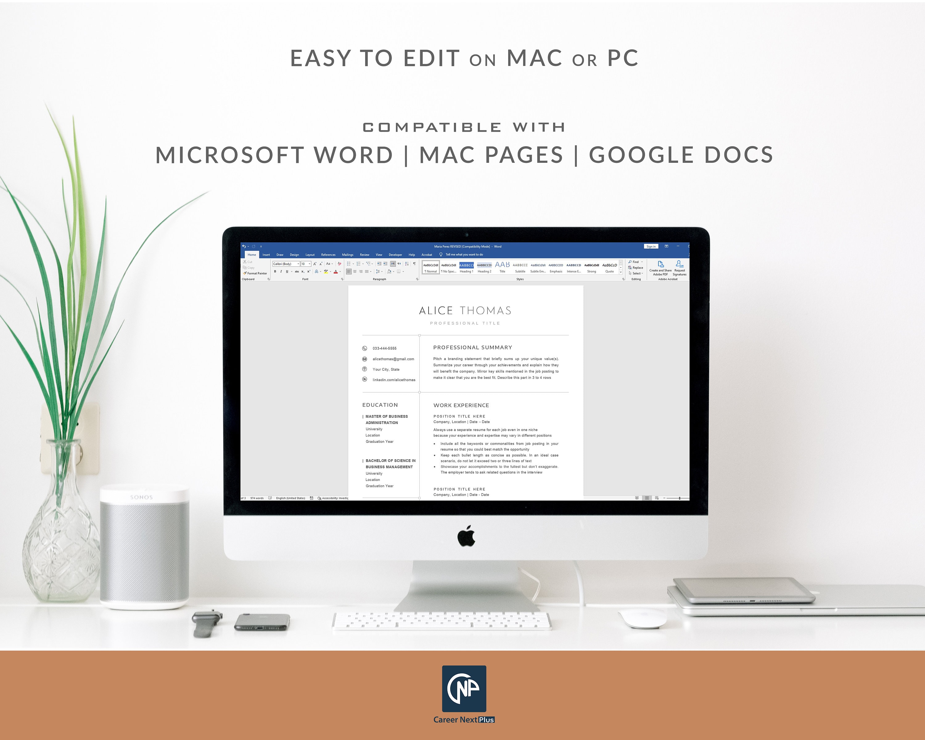 Clean Resume Template Word Modern, Google Docs Resume Professional ...