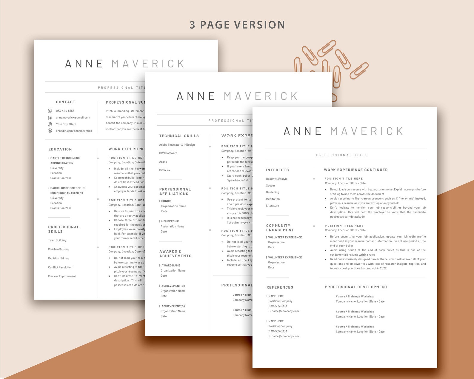 Minimalist Resume Template Word Modern Executive Resume Google Docs CV ...