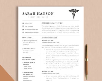 RN Resume Template, Nursing Resume for New Grad, Nursing Student Resume Template, Nursing Student Resume, Nurse Resume, CV Template Medical