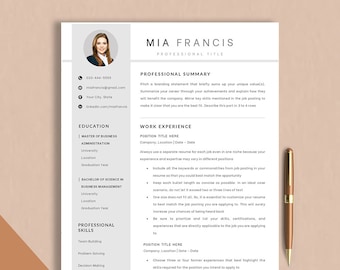 Resume Template with Photo | Resume Template for Word, Pages, Google Docs | Modern Resume Template, CV Template | Lebenslauf, 1, 2 & 3 Pages