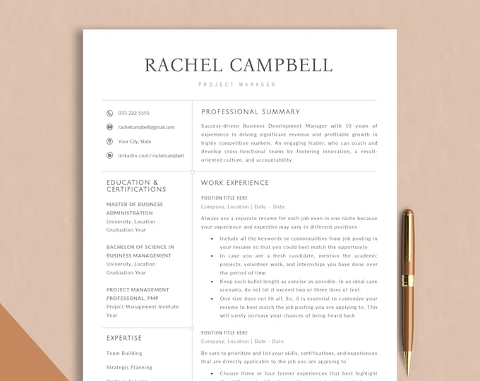 Executive Resume Template Word, Resume Pages, Google Docs CV Template ...