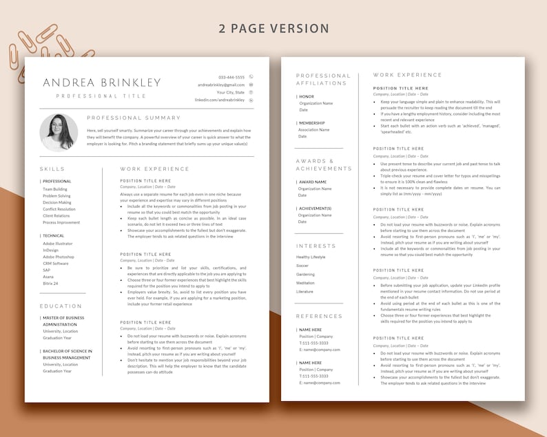 CV Template Photo Resume Template Word Resume Google Docs & Pages Resume Template With Picture Modern Executive Resume Professional 2023 image 2