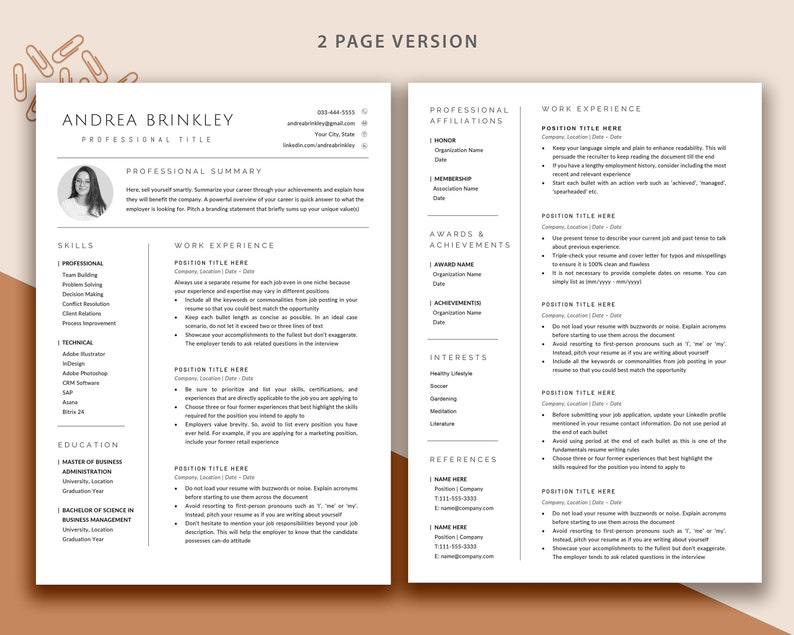 Może przedstawiać: Dwustronny szablon CV o profesjonalnym wyglądzie. CV zawiera sekcje dotyczące umiejętności, doświadczenia zawodowego, wykształcenia, nagr&oacute;d i osiągnięć, zainteresowań i referencji. Szablon CV został zaprojektowany, aby pom&oacute;c osobom poszukującym pracy w stworzeniu profesjonalnego i skutecznego CV.