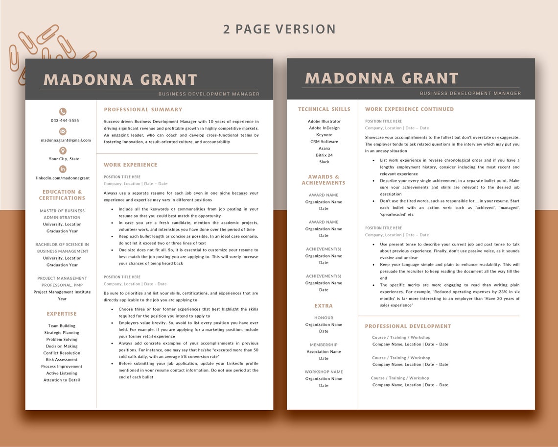 Modern Executive Resume Template CEO Resume Template for - Etsy