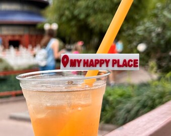 My Happy Place Straw Topper | Vacation Vibes Epcot Pavilion Accessory | Reusable drink Charm