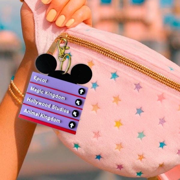 Disney World Park Signpost Bag Charm – Mickey Ear Keychain for Epcot, Magic Kingdom & More