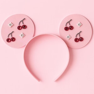 Labubu Cherry Mouse Ears Headband: Rhinestone Accessory