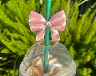 The BIG pink pearl ribbon bow Straw Topper | Straw Buddy | Straw Charm | Straw Decoration