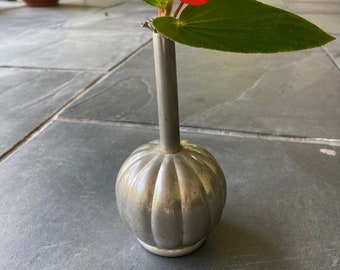 Vintage Pewter Bud Vase Made in Italy Garlic Pumpkin