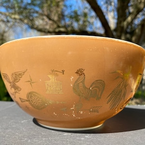 1960 Pyrex Early American Cinderella Bowl 442 1-1/2 Qt Mold 23 Oro marrone Cat Cottagecore Boho