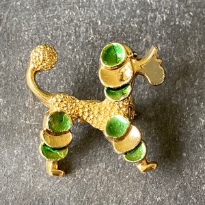 Vintage Costume Jewelry Brooch Mini Dog Poodle Signed Gerrys Green  Art Deco Gold Tone 80s 90s
