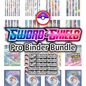 Ensemble de classeurs PRO Sword & Shield Series | Étiquettes de classeur 0,5", 1,0", 1,5" + couverture de classeur avant + couverture de classeur arrière – Organisez les cartes Pokémon.