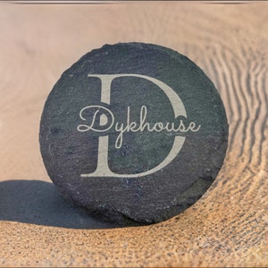 Personalized 4in Round Slate Coasters - Laser Engraved, Luxurious, Unique Wedding Gift, Anniversary gift, Housewarming Gift, Customer Gift
