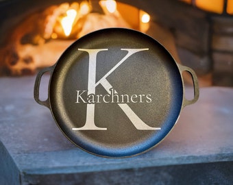 Personalized 14in Cast Iron Pizza Pan - Laser Engraved, Unique Wedding Gift, 6 year Anniversary gift, Housewarming Gift, Family Recipe