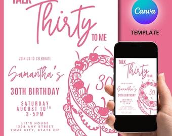 Invitación digital para el 30 cumpleaños de Talk 30 To Me, fiesta de coquetas "Treinta Sucias", fiesta de cumpleaños de Martini, plantilla editable de Canva, cumpleaños de adulto