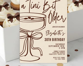 Invitación de cumpleaños "A Tini Bit Older Espresso Martini", invitación digital para el 30.º cumpleaños, cóctel de cumpleaños, plantilla editable de Canva