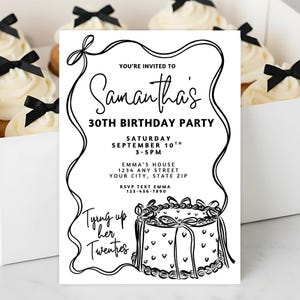 Tying Up Her Twenties 30th Birthday Invitation, Digital Invite, Coquette Bow Invite Birthday, Instant Download, Editable Canva Template