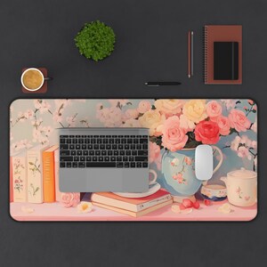 Desk Mat Aesthetic, Pink Pastel Floral Desk Mat, Cute Desk Pad for ...