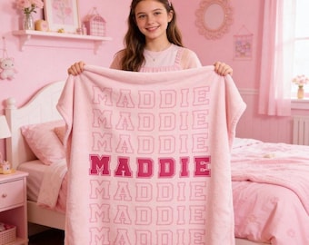 Manta personalizada con nombre estilo preppy, Regalos de Navidad para adolescentes, Manta con nombre personalizable, Regalo único para chicas adolescentes, Manta decorativa