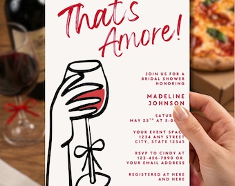Invitación para despedida de soltera "That's Amore", invitación original para despedida de soltera italiana dibujada a mano, despedida de soltera en Italia, plantilla editable de Canva.