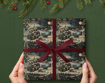 Vintage Christmas Wrapping Paper, Wrapping Paper Roll, Festive Holiday Gift Wrap, Eco-Friendly Sustainable Wrapping Paper, Retro Xmas
