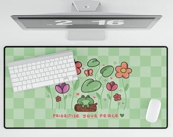 Kawaii Frog Desk Mat, Green, Cute, Desk Mat Aesthetic, Anime Desk Mat, Desk Decor Kawaii, Personalized Desk Mat, Computer Desk Pad