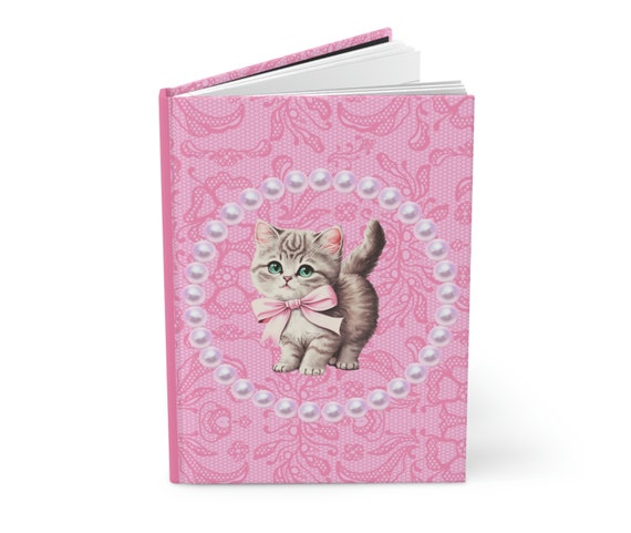 Monogram & Cute Kitty Cat on Light Pink Notebook