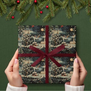 Vintage Christmas Wrapping Paper, Wrapping Paper Roll, Festive Holiday Gift Wrap, Eco-Friendly Sustainable Wrapping Paper, Retro Xmas