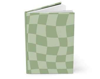 Aesthetic Journal, Checkered Journal, Hardcover Journal, Lined Paper, Teen Gift, Retro Groovy, Sage Green Aesthetic