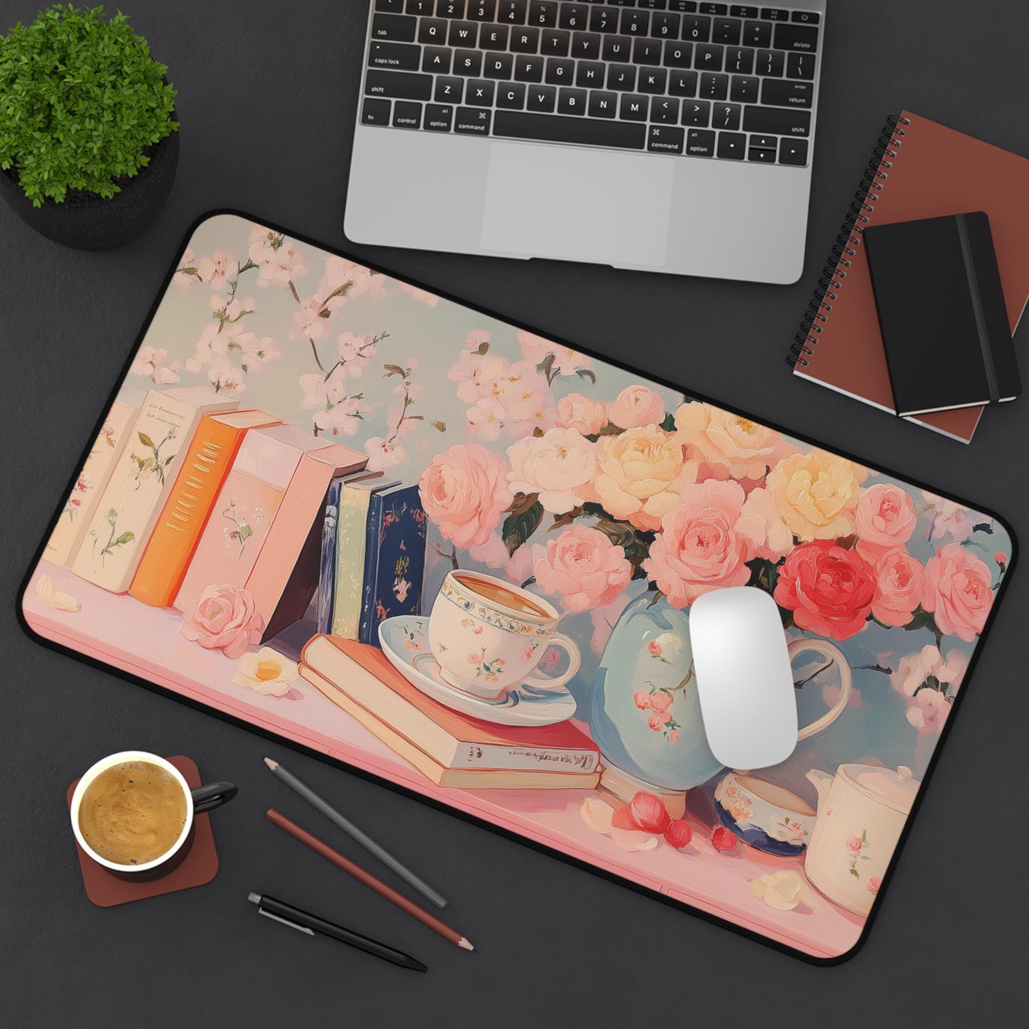 Desk Mat Aesthetic, Pink Pastel Floral Desk Mat, Cute Desk Pad for ...