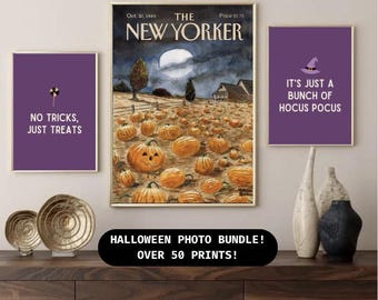 50+ Spooky Halloween Printables: Digital Wall Art & Collage Designs in Spooky Orange! Perfect As Wall Decorations For Halloween Parties!