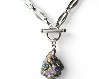 Raw Pyrite Pendant Necklace, Stainless Steel Chain, Handmade Statement Jewelry, Healing  stone necklace
