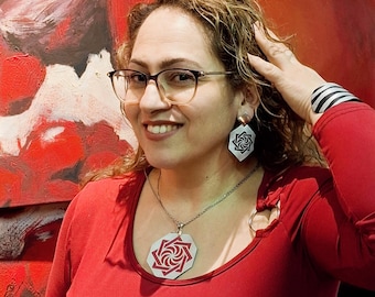 Armenian Ornament Earrings, Handmade Silver Leather Geometric Jewelry