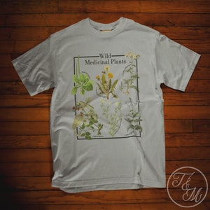 Wild Medicinal Plants Botanical Print on Unisex Heavy Cotton Tee, Cottagecore Botanical Art, Rustic Countrycore Design, Foraging Apparel
