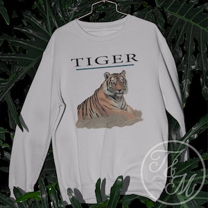 Vintage Style Tiger Animal Design on Unisex Heavy Blend Crewneck Sweatshirt, Animal Art, Tiger Apparel