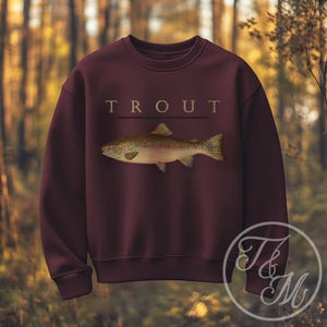 Vintage Rainbow Trout Fish Graphic Design on Heavy Blend Crewneck Sweatshirt, Fishing Designs, Cottagecore, Countrycore, Fishing Gifts