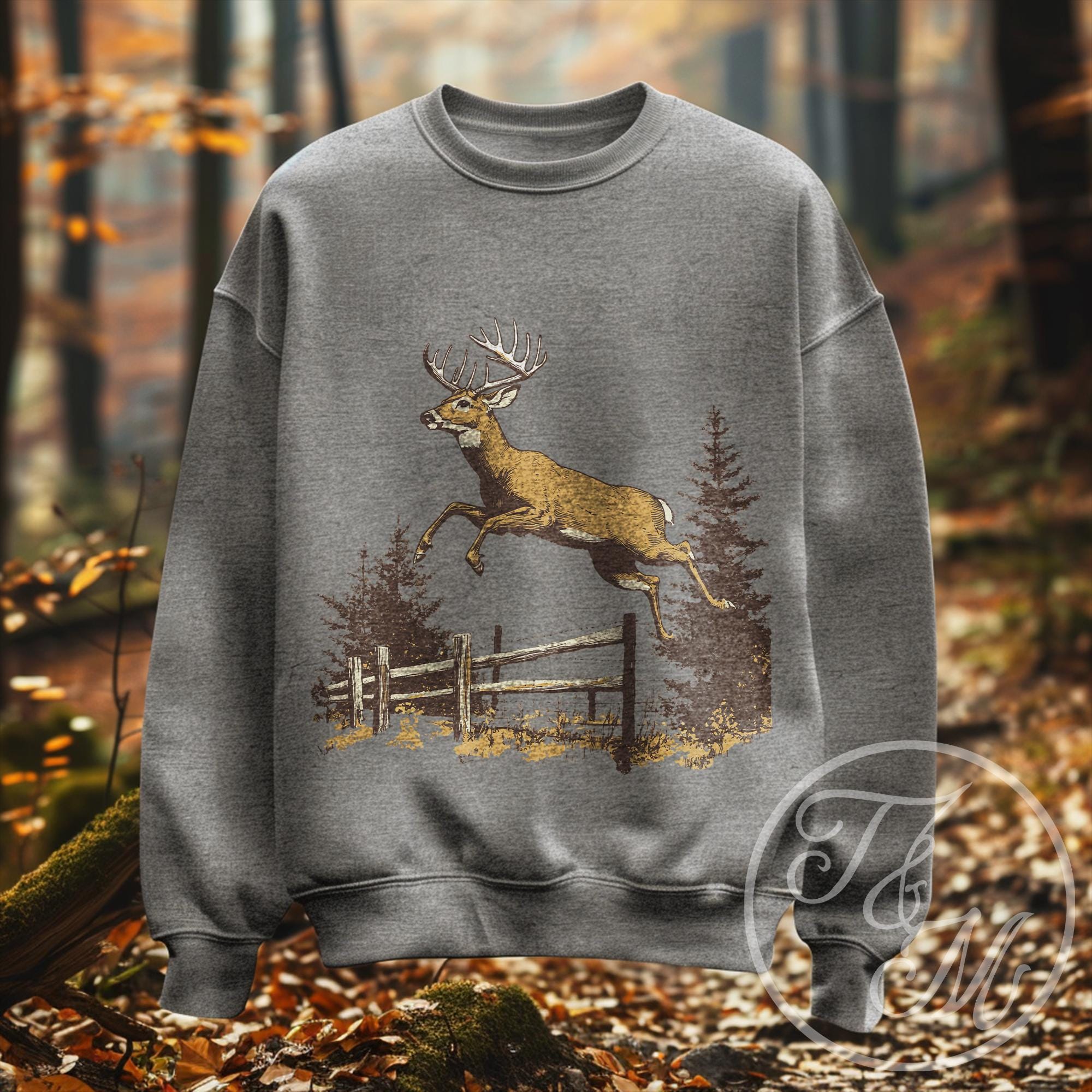 thumbnail image 2 of 90s Vintage Deer Sweatshirt - Winter Wilderness Scene Graphic Crewneck Pullover 2 of 9