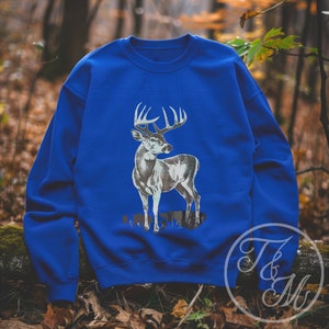 Vintage Style Deer Graphic Design on Heavy Blend Crewneck Sweatshirt, Minimalist Deer Design, Cottagecore Whitetail Deer Art