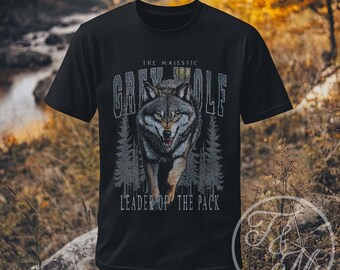 Majestic Grey Wolf T-shirt - Leader of the Pack, Wildlife Tee, Graphic Shirt for Nature Lovers, Unisex Apparel, Gift for Adventurers