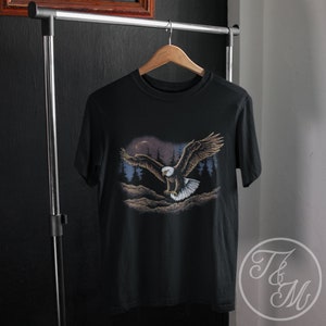 Vintage Style Eagle at Sunrise Graphic Design on Classic Black Heavy Cotton T-Shirt, Rustic Cottagecore Art, Countrycore Inspired