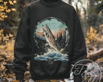 Vintage Style Brook Trout Graphic Design on Heavy Blend Crewneck