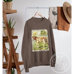 Vintage Style Farming Design on Unisex Heavy Blend Crewneck Sweatshirt, Cottagecore Cow Design, Rustic Countrycore Art